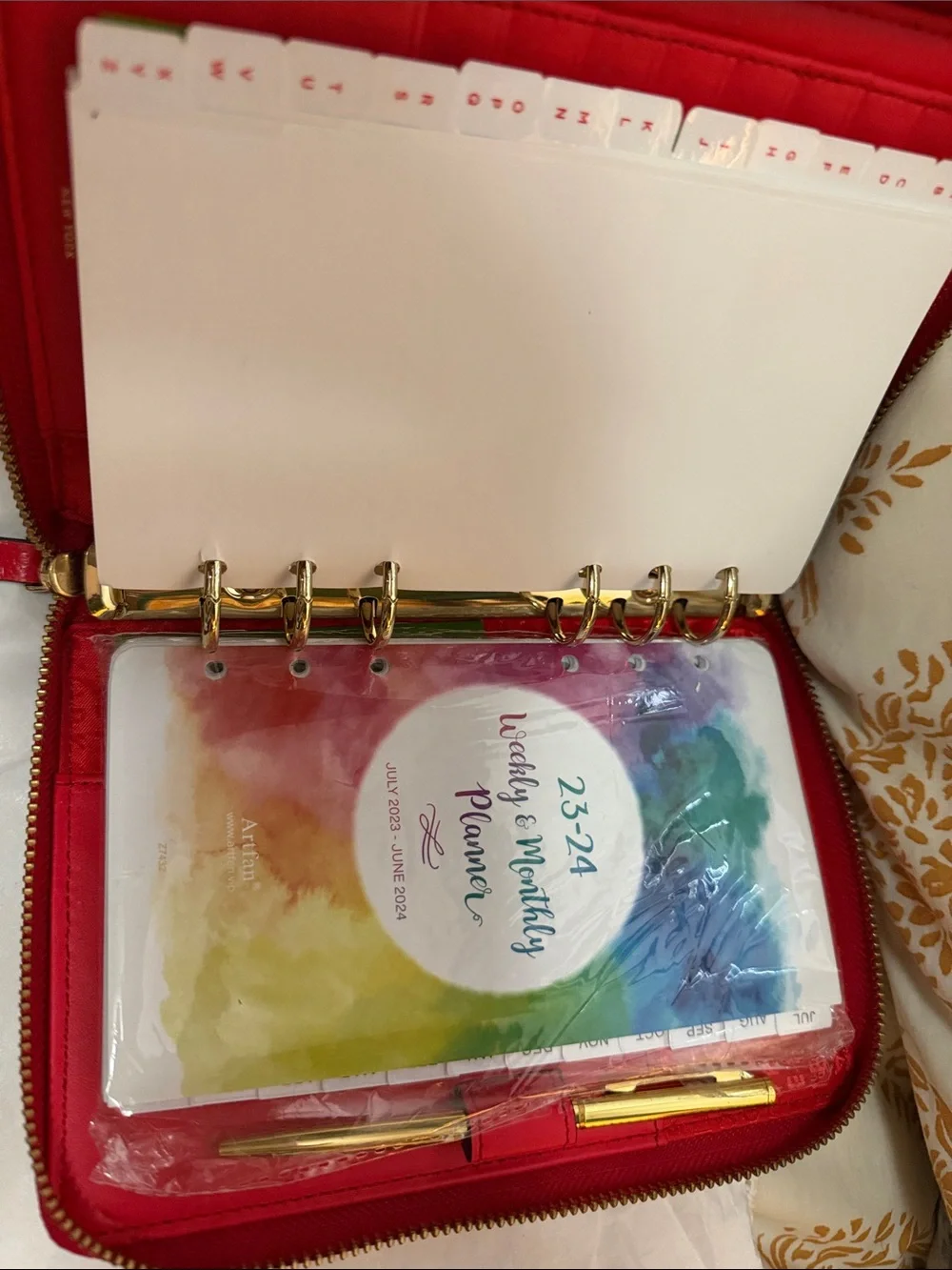 kate spade Red Pebbled Leather Zip Wesley planner Gold 6 ring agenda zippered